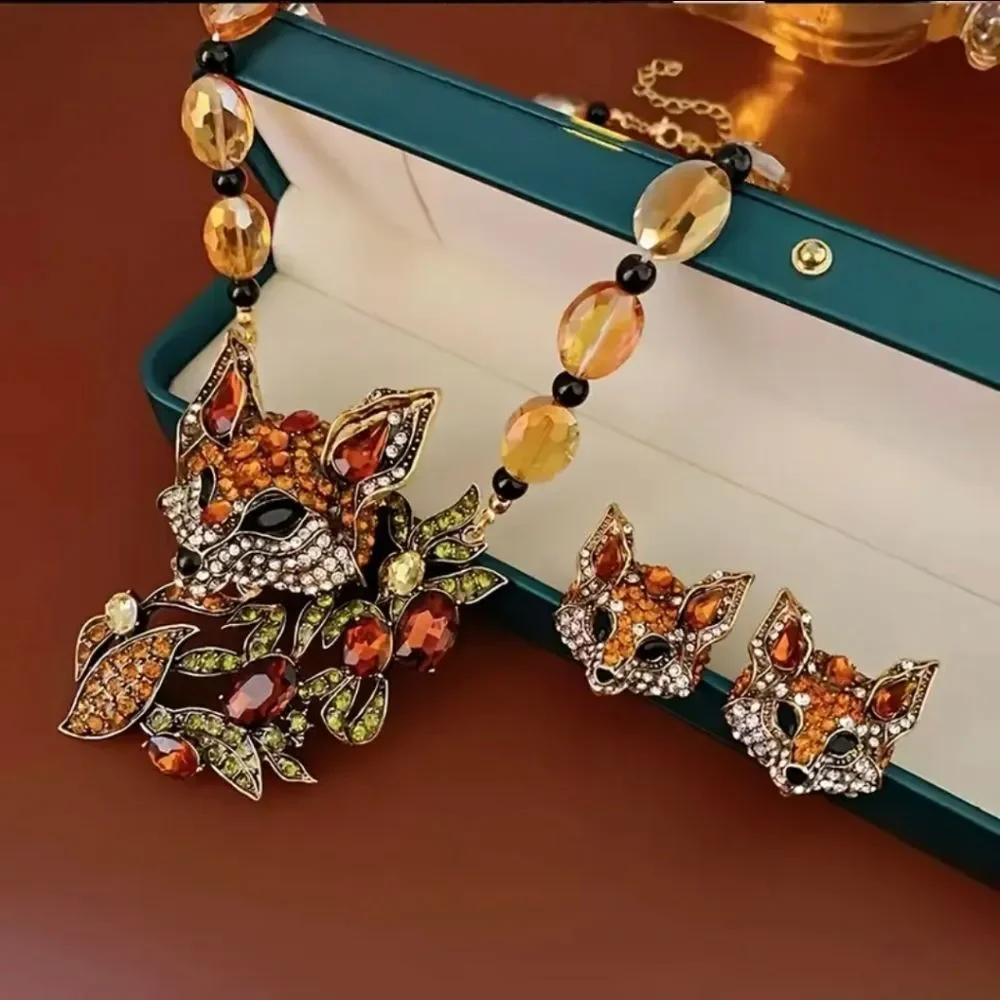 Bohemian Fox Rhinestone Crystal Statement Necklace & Earring Set
